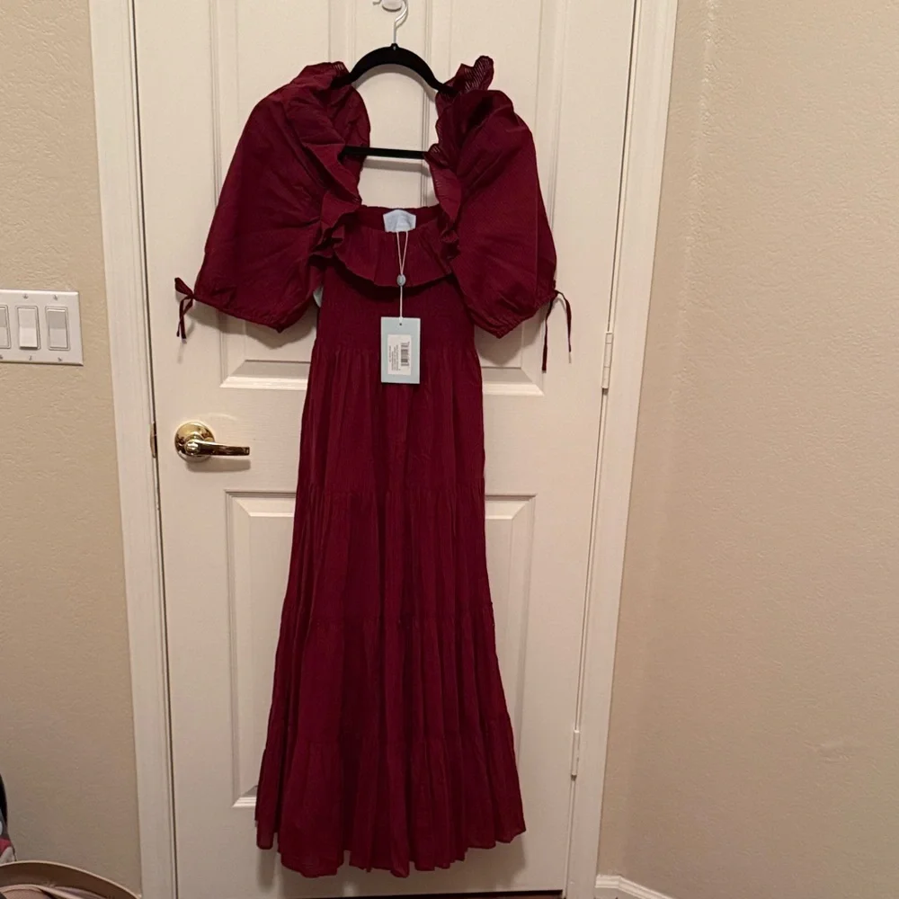 Hill House Burgundy Corinne Shadow Stripe Dress - Picture 1 of 4